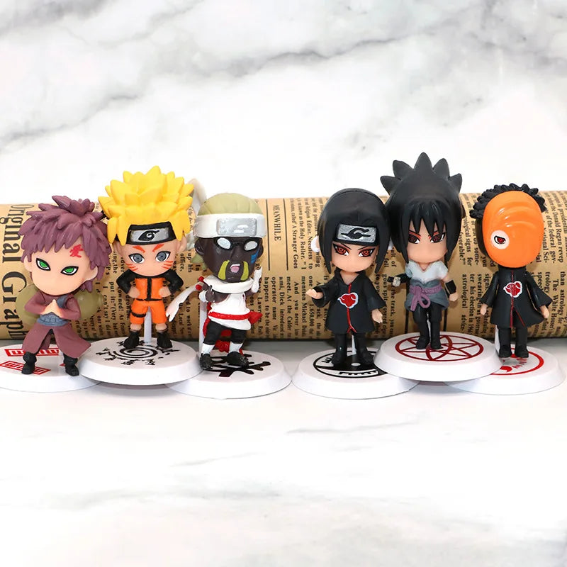 Conjunto de Figuras Naruto - 6 Personagens (7-9cm) com Base Exclusiva